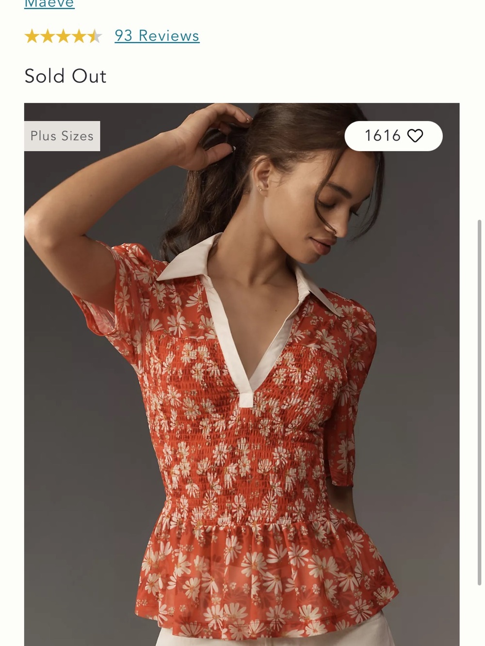 NWOT Maeve smocked short sleeve Red Floral Collared Peplum Top